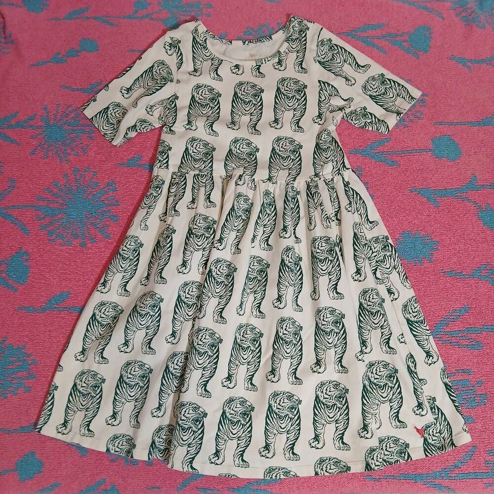 Pink chicken new york girls size 7 yrs‎ dress organic cotton green cream lion
